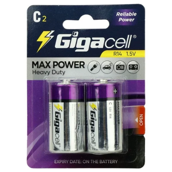 باتری متوسط گیگاسل Gigacell Max Power R14 1.5V C بسته 2 عددی