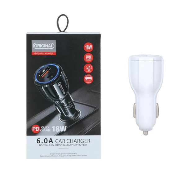 شارژر فندکی فست و PD دو پورت مدل TE-348 18W - سفید